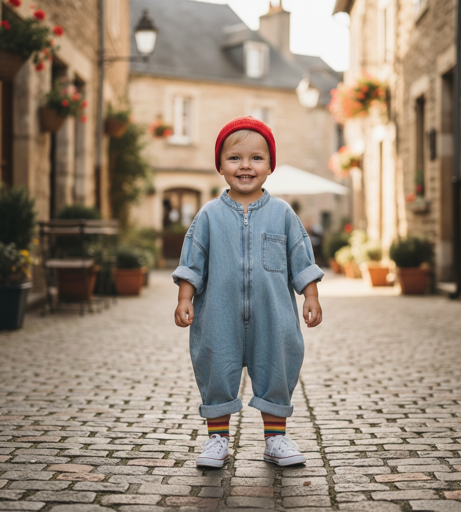Child wearing a relaxed denim outfit