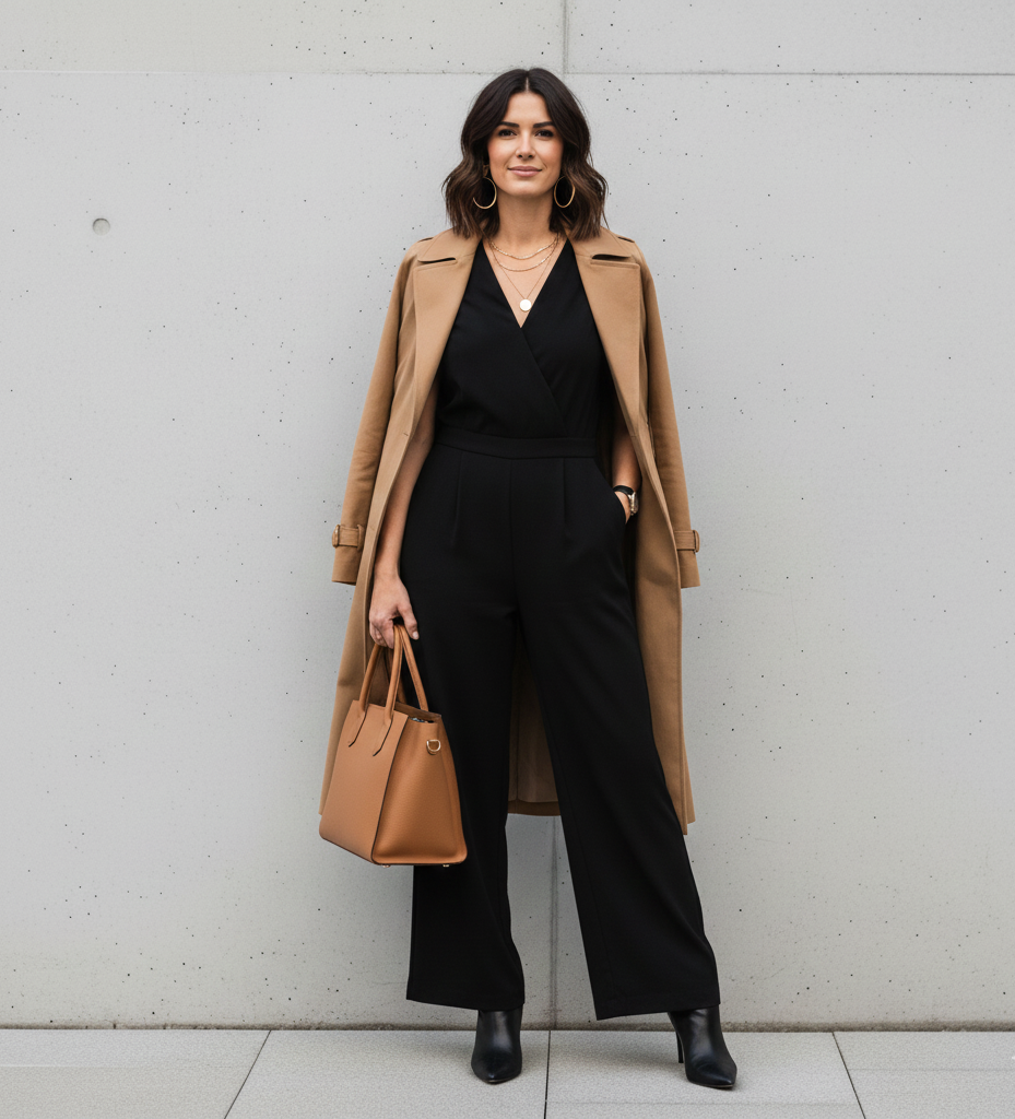 Woman wearing a modern neutral outfit